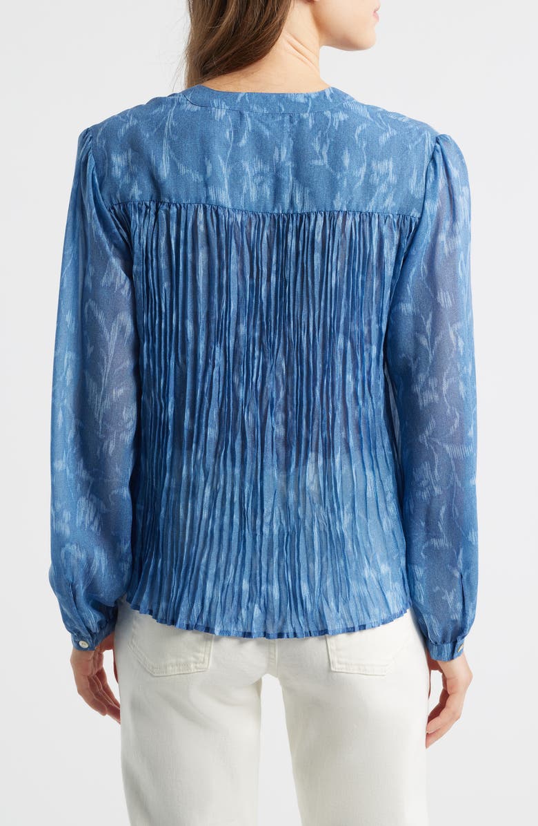 Cloth & Stone Pleated Denim Shirt, Alternate, color, Indigo Ikat Floral