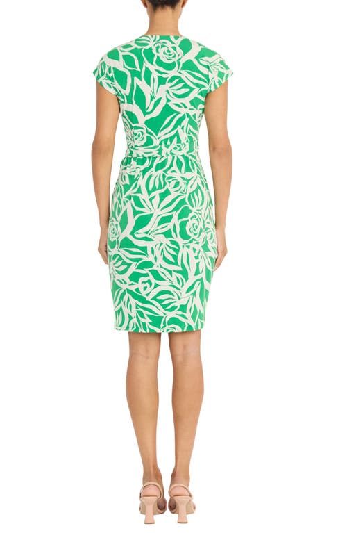 Maggy London Matte Jersey Faux Wrap Dress In Green/ivory