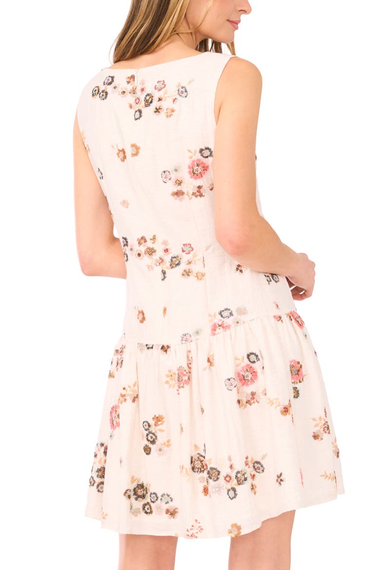 Vivian Floral Beaded Sleeveless Drop Waist Dress, Alternate, color, NEW IVORY
