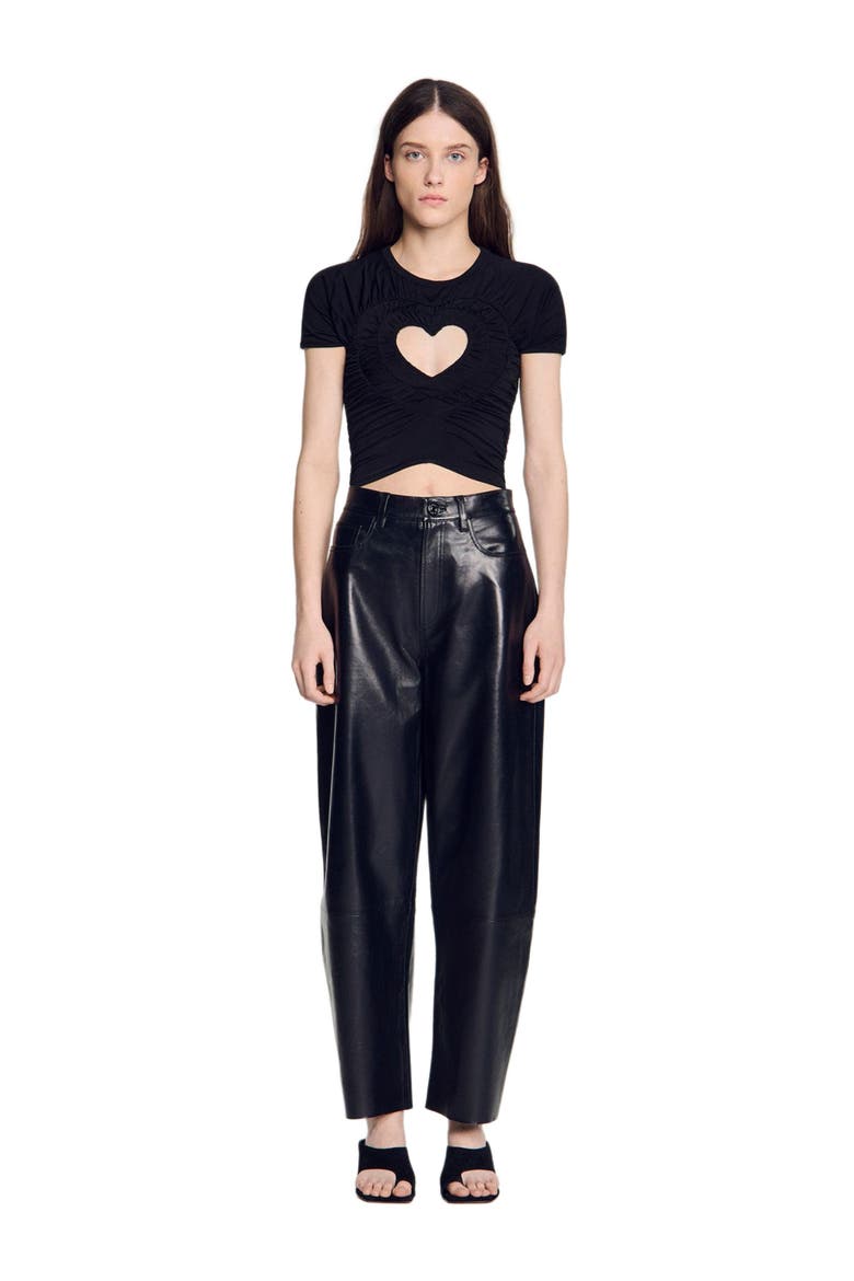 Ruched heart cropped T-shirt, Alternate, color, Black