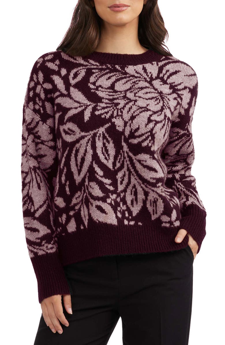 Ellen Tracy Floral Jacquard Sweater, Main, color, Wine Tasting
