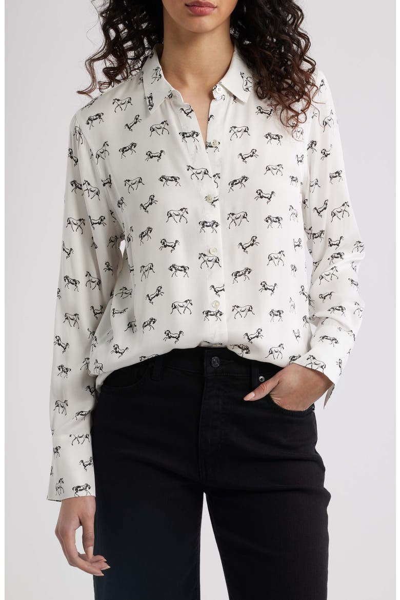 Saige Horse Print Button-Up Shirt, Main, color, IVORY WILD HORSES
