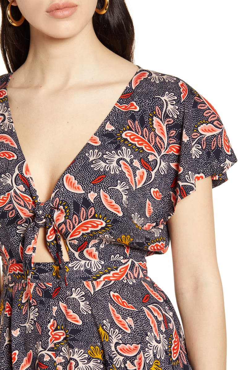 Lulus Dondi Tie Front Romper, Alternate, color, 