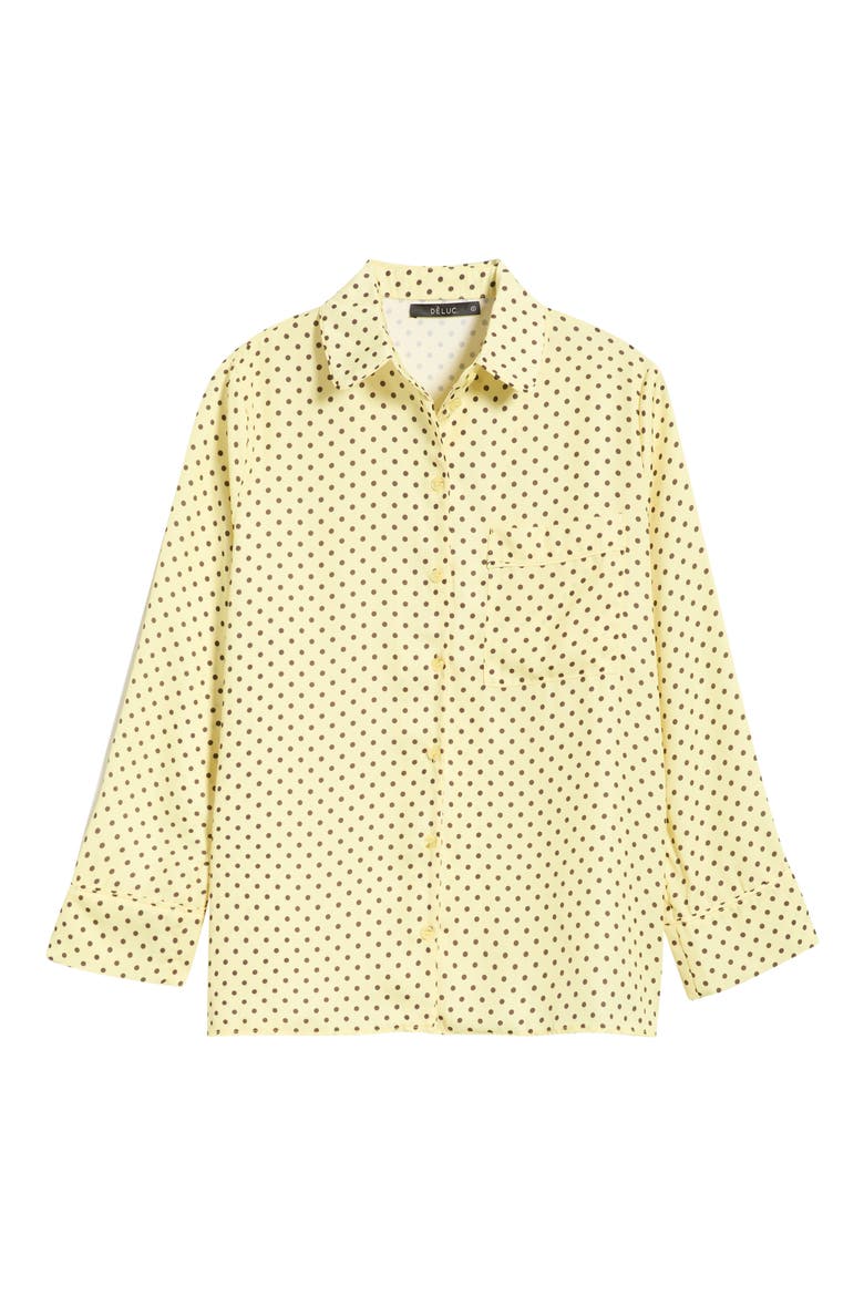 Survivor Polka Dot Print Button-Up Shirt, Alternate, color, BUTTER BASE W/ CHOCOLATE DOTS