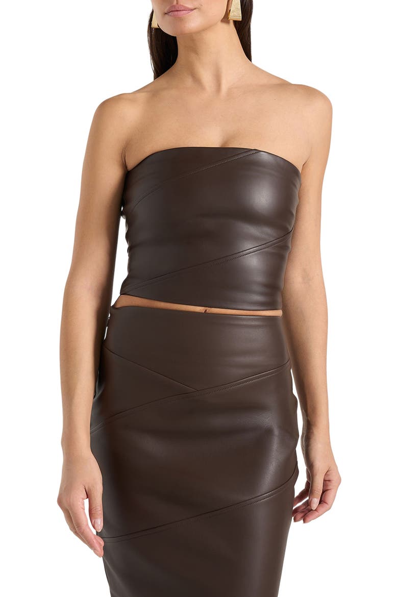 Bandeau Leather Corset Top, Alternate, color, Brown