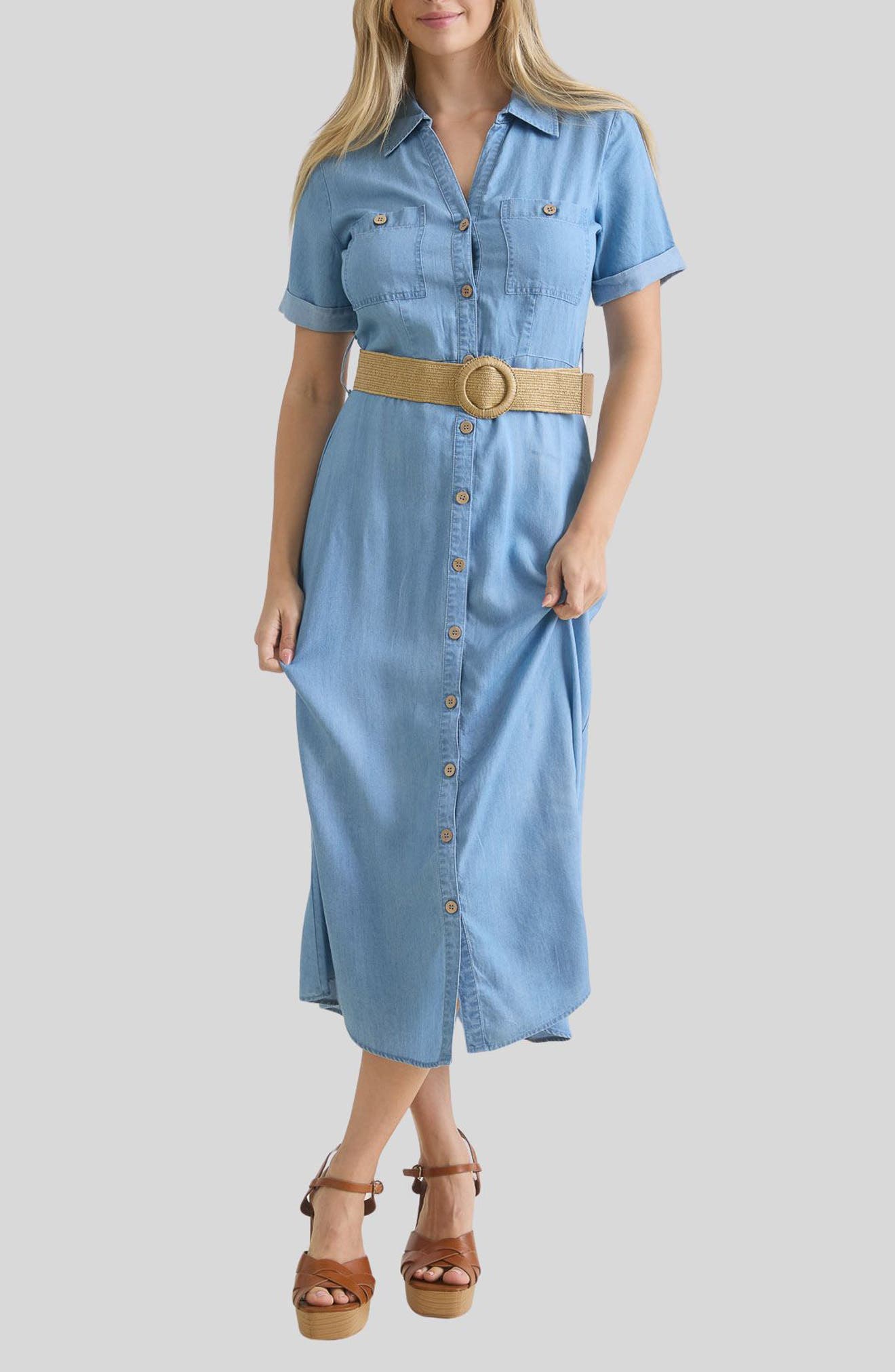 AUGUST SKY Chambray Midi Shirtdress
