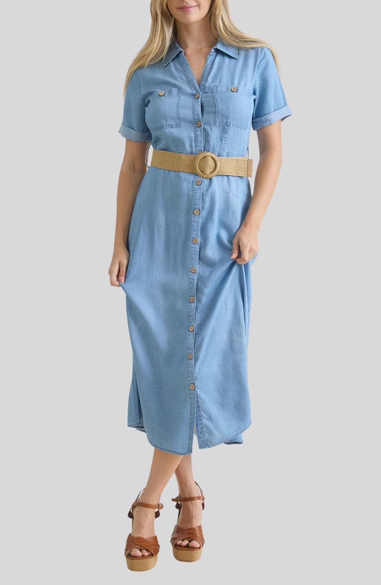 AUGUST SKY Chambray Midi Shirtdress, Main, color, Chambray