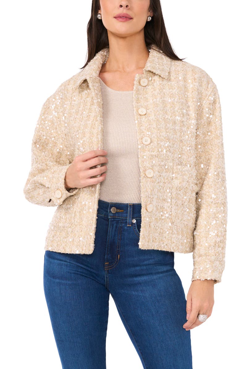 Vince Camuto Sequin Tweed Jacket, Main, color, Soft Gold