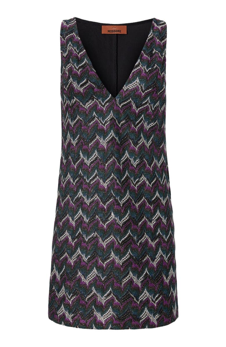 Missoni Mini Dress With V-neck And Embroidered Lace, Alternate, color, Black& Purple