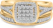 Haus of Brilliance 14K Yellow Gold Plated Sterling Silver 1/2 Cttw Diamond Square Cluster Bridal Set