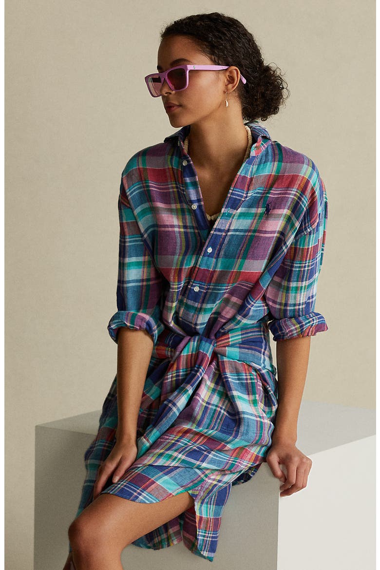 Plaid Long Sleeve Dress, Alternate, color, BLUE/ PINK