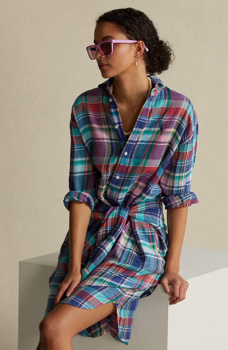 Polo Ralph Lauren Plaid Long Sleeve Dress, Alternate, color, 