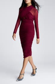 Kenneth Cole Twist Front Long Sleeve Cocktail Dress