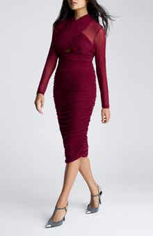 Kenneth Cole Twist Front Long Sleeve Cocktail Dress