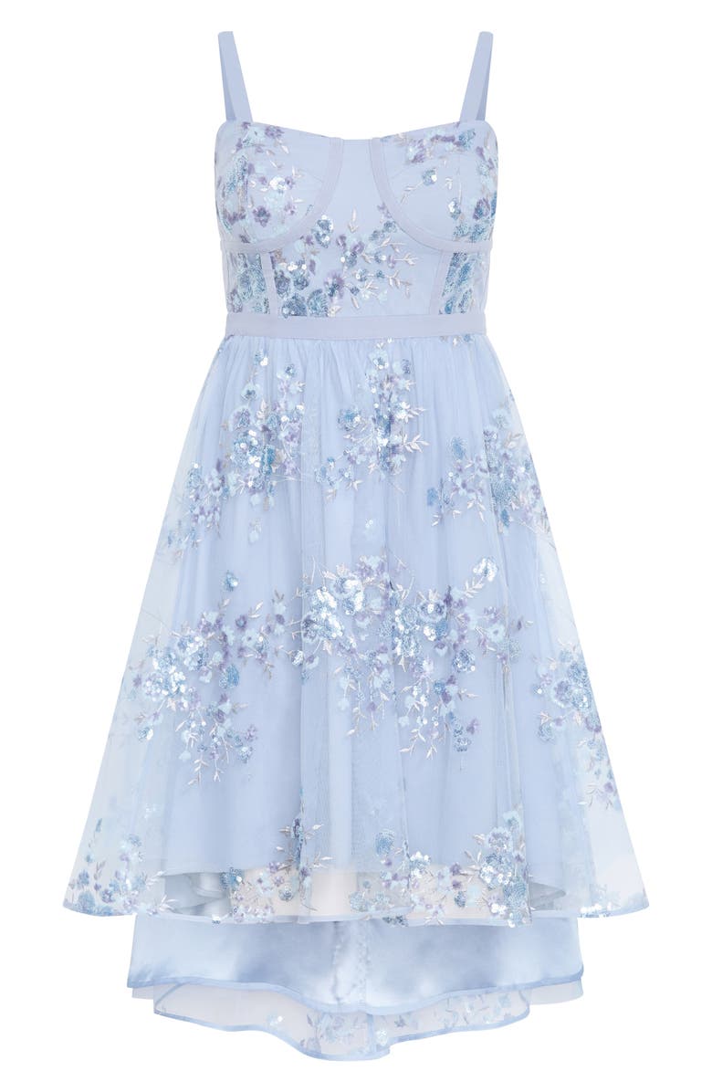 City Chic Ambrosia Sequin Floral Print High-Low Dress, Alternate, color, Soft Blue