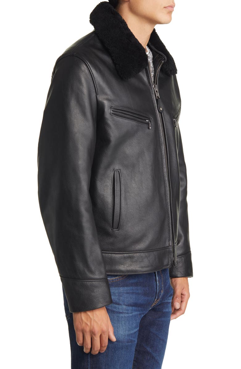 Schott NYC Leather Moto Jacket with Genuine Shearling Trim, Alternate, color,