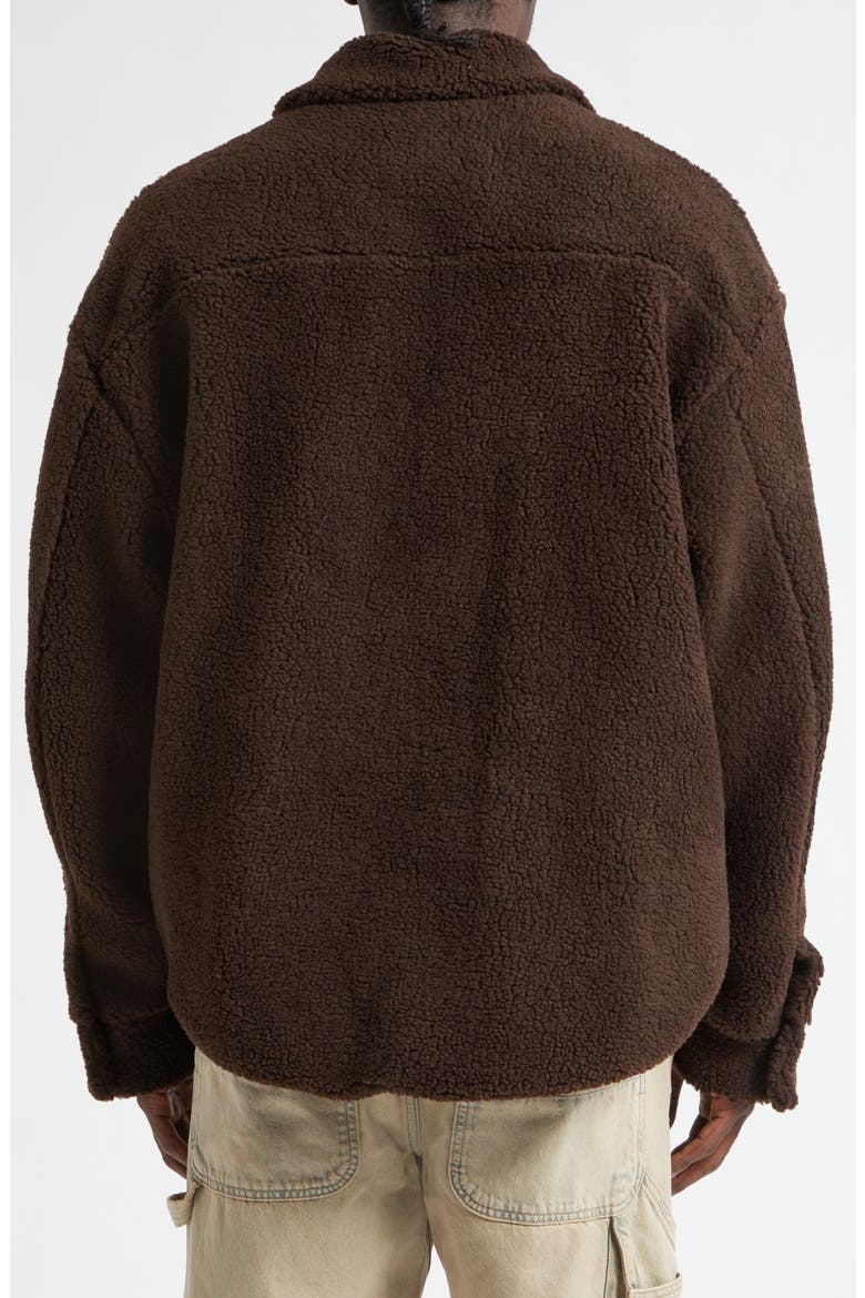 Studded Bones Appliqué High Pile Fleece Overshirt, Alternate, color, DARK BROWN