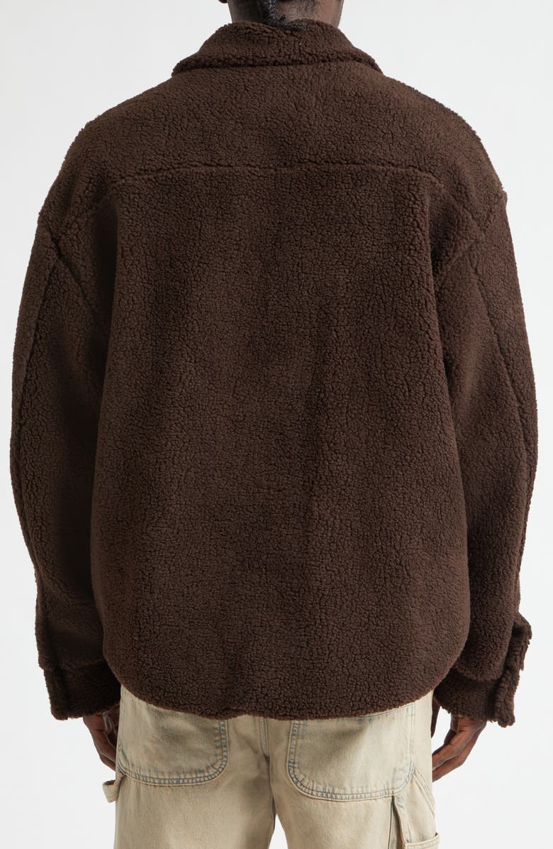 AMIRI Studded Bones Appliqué High Pile Fleece Overshirt, Alternate, color, Dark Brown