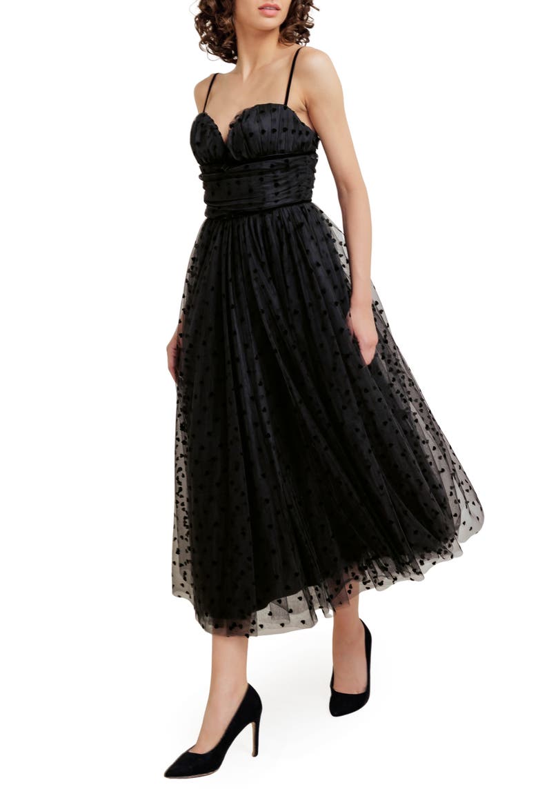 Heart Point d'Esprit Midi Cocktail Dress, Alternate, color, BLACK