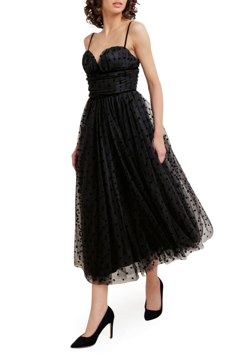 FREEMARKET Heart Point d'Esprit Midi Cocktail Dress, Alternate, color, Black