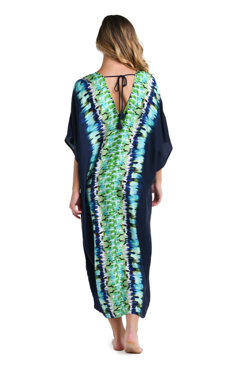 La Blanca Seas Print Cover-Up Caftan, Alternate, color, Indigo