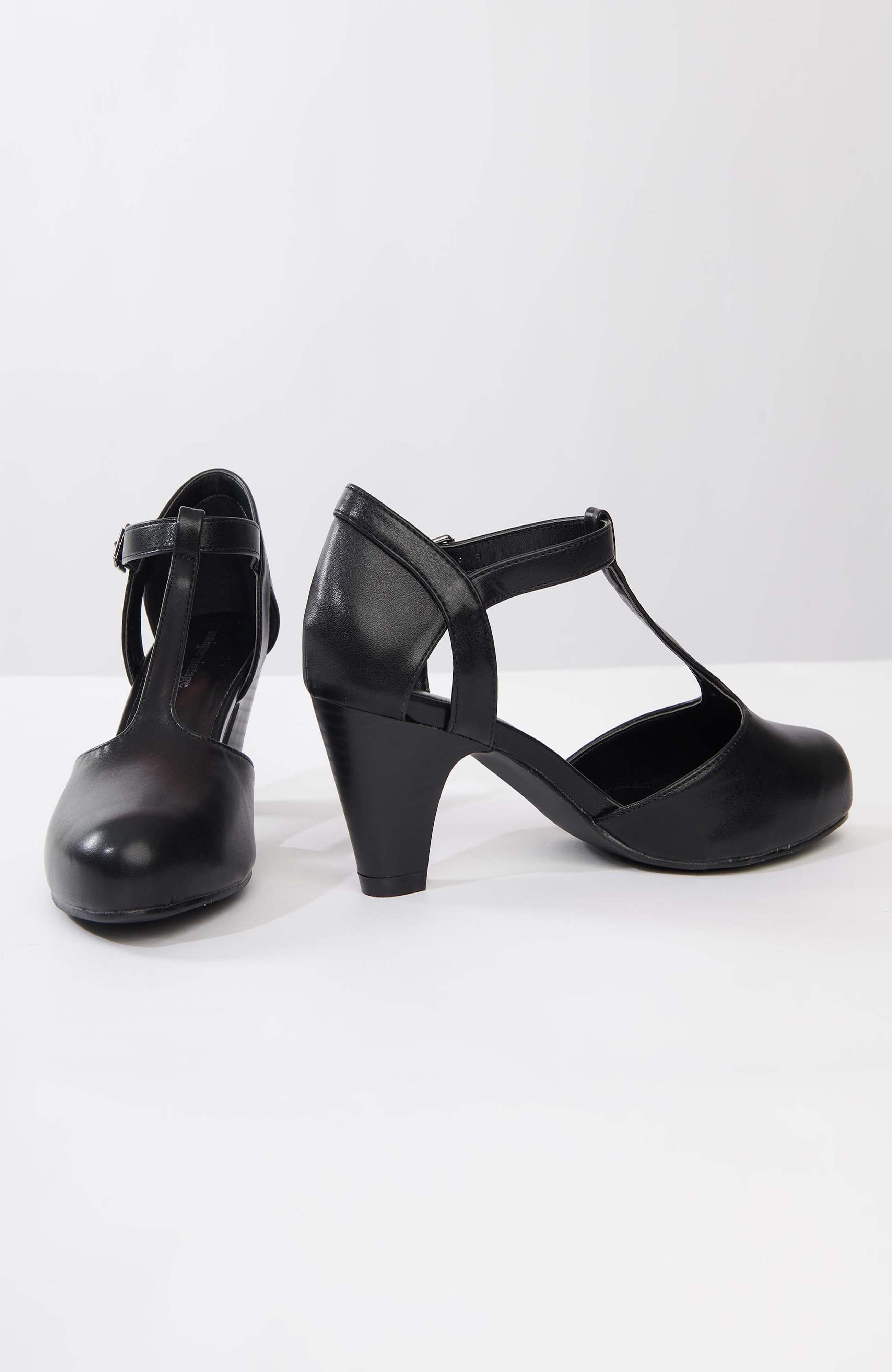 1920s Leatherette T-Strap Roxy Pumps, Alternate, color, Black