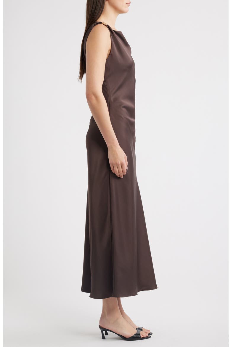 Ruched Satin Maxi Dress, Alternate, color, ESPRESSO