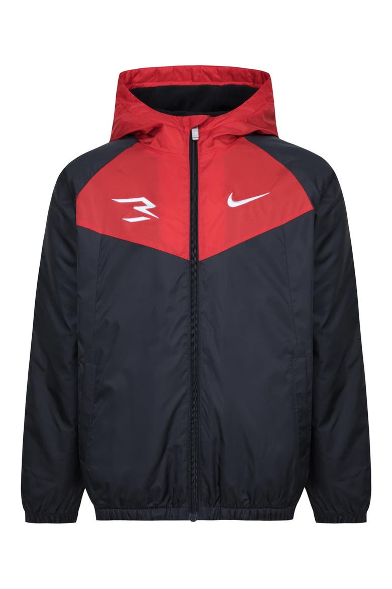 Kids' Fleece Lined Windrunner Jacket, Main, color, BLACK UNIVERSITY RED