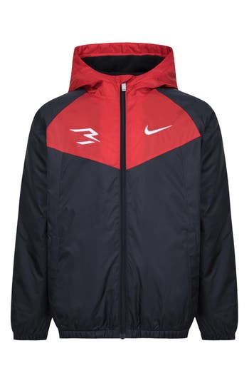 3 Brand Kids' Fleece Lined Windrunner Jacket In Black University Red