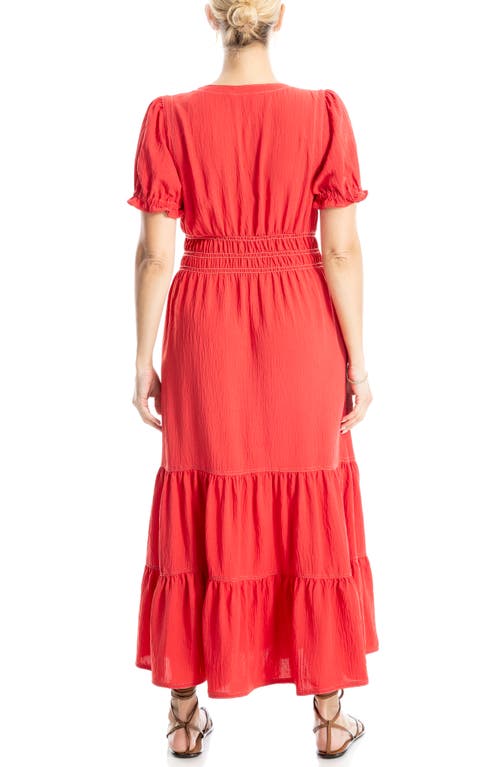 Max Studio Tiered Crepe Maxi Dress In Washed Red