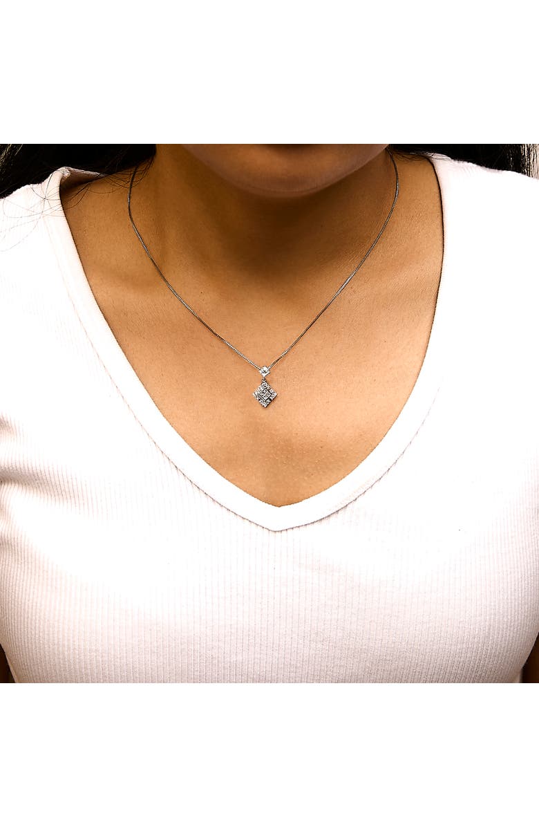 Haus of Brilliance 10K White Gold Princess Cut Diamond Geometric Pendant Necklace, Alternate, color, White Gold