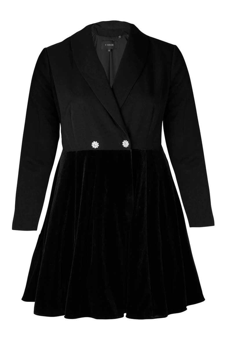 Laura Velvet Contrast Long Sleeve Blazer Dress, Alternate, color, 11H BLACK