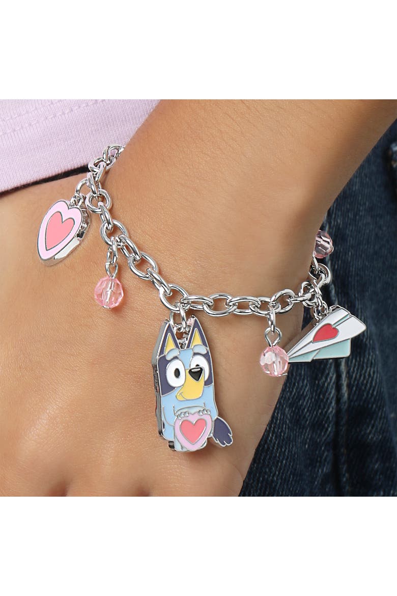 Charm Bracelet, Silver-Tone, Heart & Love Letter Charms, Alternate, color, Silver