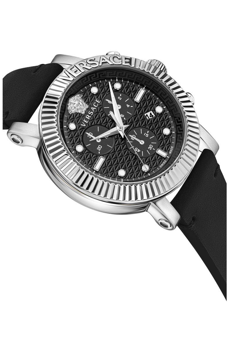 Three-Hand Quartz Leather Strap Watch, 45mm, Alternate, color, STAINLESS STEEL