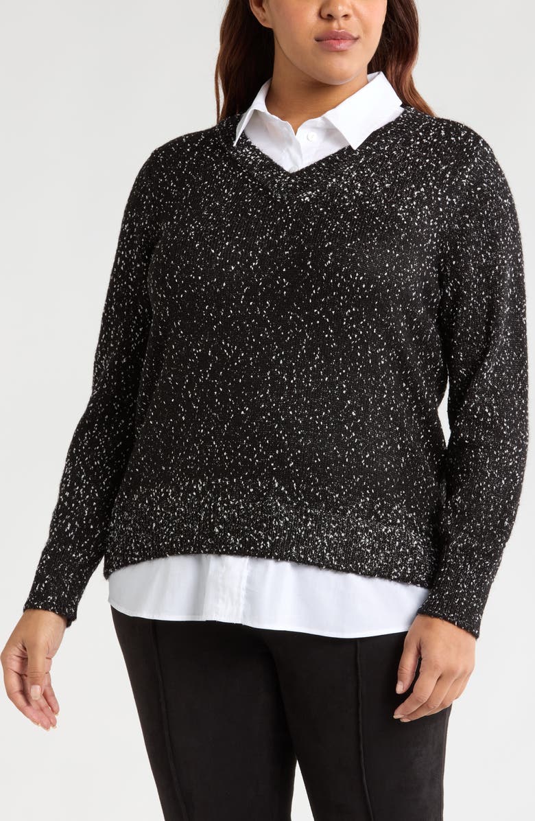 Liverpool Los Angeles Point Collar Mixed Media Sweater, Main, color,