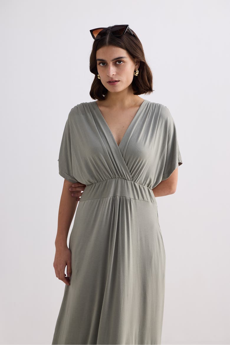 Flowy A-Line Maxi Dress with Side Slits, Alternate, color, Light Olive