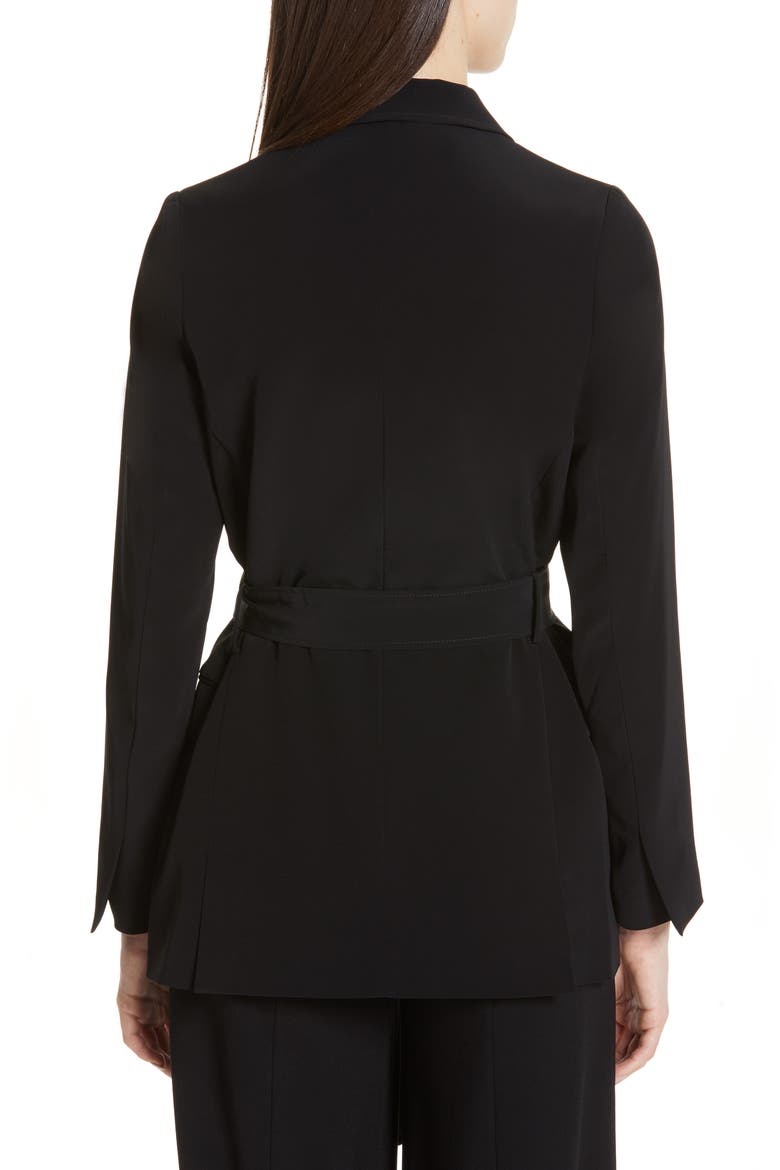 Tie Waist Stretch Crepe Blazer, Alternate, color, BLACK