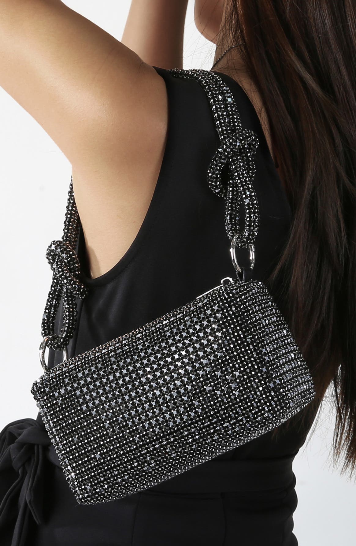 BERNESS Rhinestone Rectangular Shoulder Bag, Alternate, color, Black