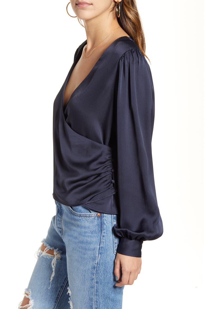 Long Sleeve Faux Wrap V-Neck Top, Alternate, color, PARISIAN NIGHT