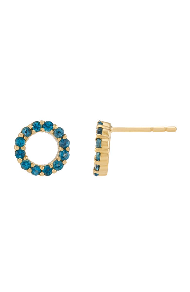 Frankie & Zoe London Blue Topaz Round Stud Earrings, Alternate, color, Yellow Gold