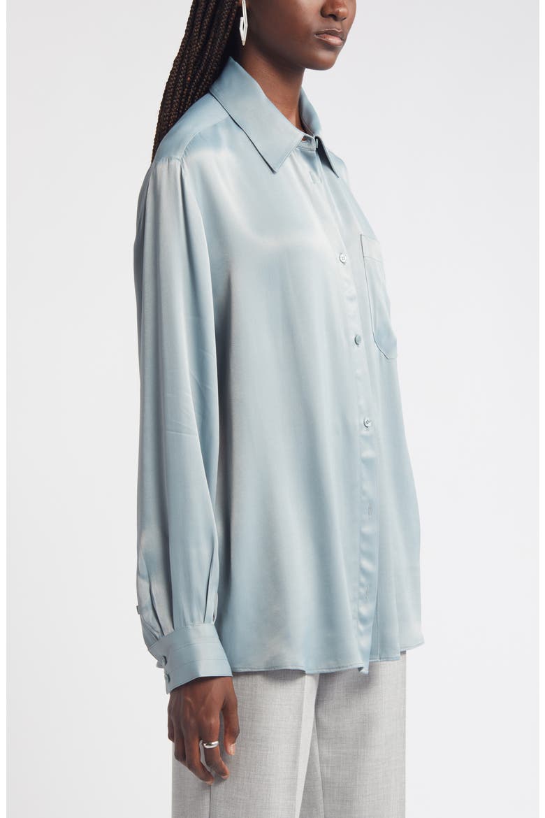 Bishop Sleeve Satin Button-Up Shirt, Alternate, color, GREY MINERAL