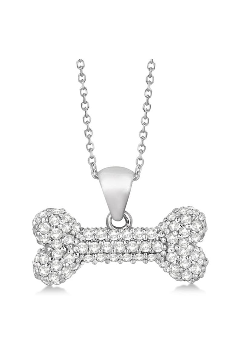 Natural Diamond Dog Bone Pendant Necklace 14K, Main, color, White Gold