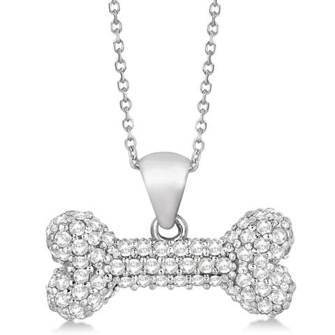 Pave Diamond Dog Bone Pendant Necklace 14K
