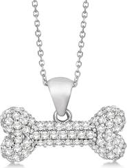 ALLUREZ Natural Diamond Dog Bone Pendant Necklace 14K