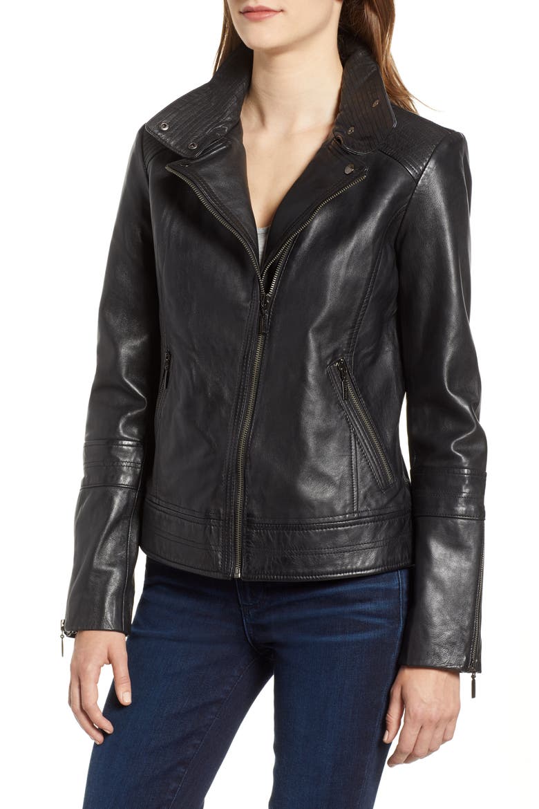 Leather Moto Jacket, Alternate, color, BLACK