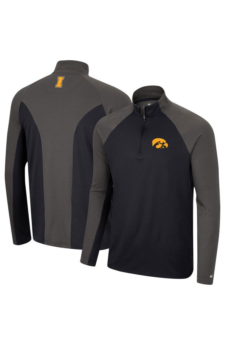 COLOSSEUM Men's Colosseum Black/Charcoal Iowa Hawkeyes Two Yutes Raglan Quarter-Zip Windshirt, Main, color, 