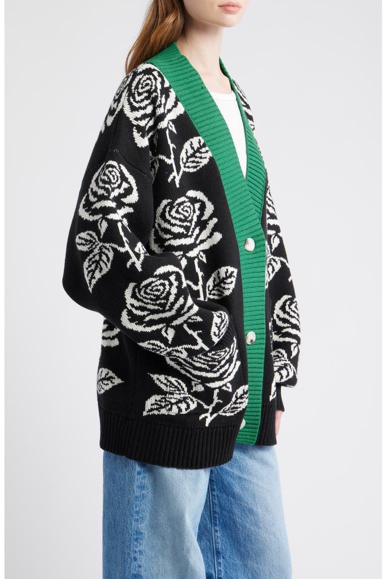 Rose Oversize Cotton Blend Cardigan, Alternate, color, BLACK