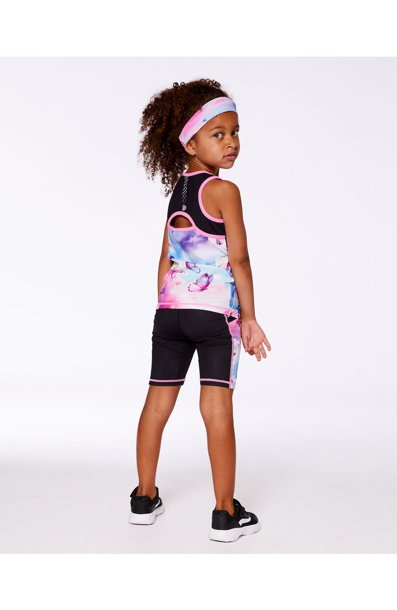 Deux par Deux Little Girl's Colorblock Athletic Tank Top Black With Butterflies Printed, Alternate, color, Black With Butterflies Printed