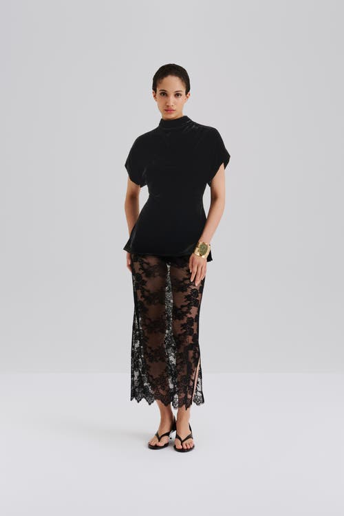 Malina Otilia Draped Half Polo Velvet Top In Black