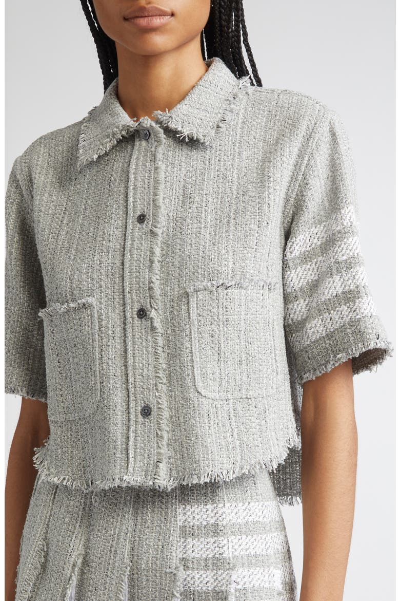 4-Bar Short Sleeve Eyelash Tweed Crop Shirt Jacket, Alternate, color, MEDIUM GREY